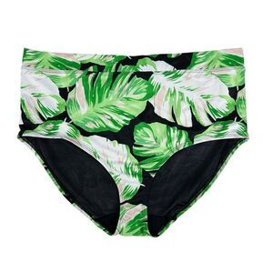 Swim By Cacique Lane Bryant Green Palm Frond Monstera Leaf Bikini Bottom Size 24